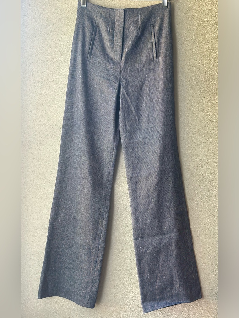 Veronica Beard Jude Wide Leg Pants 2 Linen Blend Blue Gray Melange High Rise
